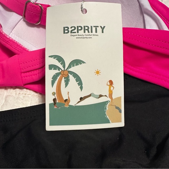 NEW B2Prity Bright Pink Black Womens Large 1 Piece Cut Out Skirt Brief Adj Strap - Picture 4 of 9